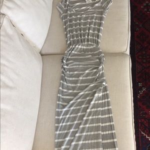 Grey white striped maxi dress XS